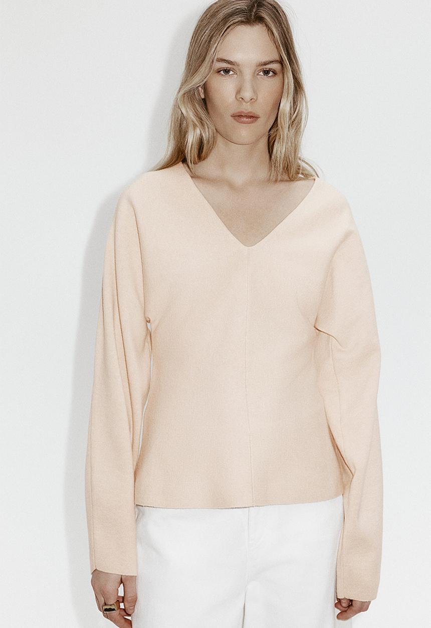H&M - Knitted v-neck top - light beige