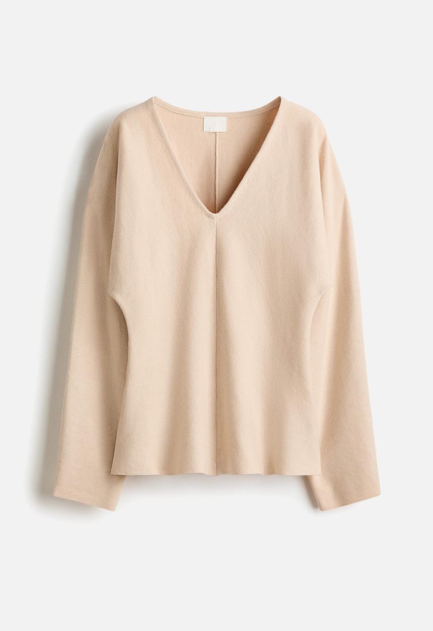 H&M - Knitted v-neck top - light beige