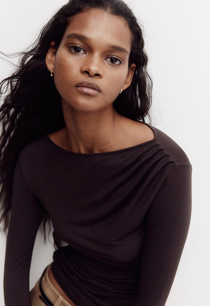 H&M - Draped viscose top - dark brown