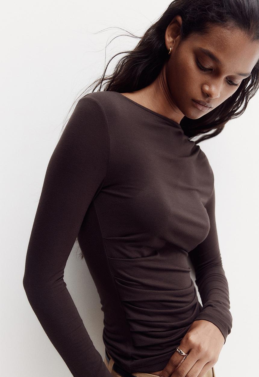 H&M - Draped viscose top - dark brown
