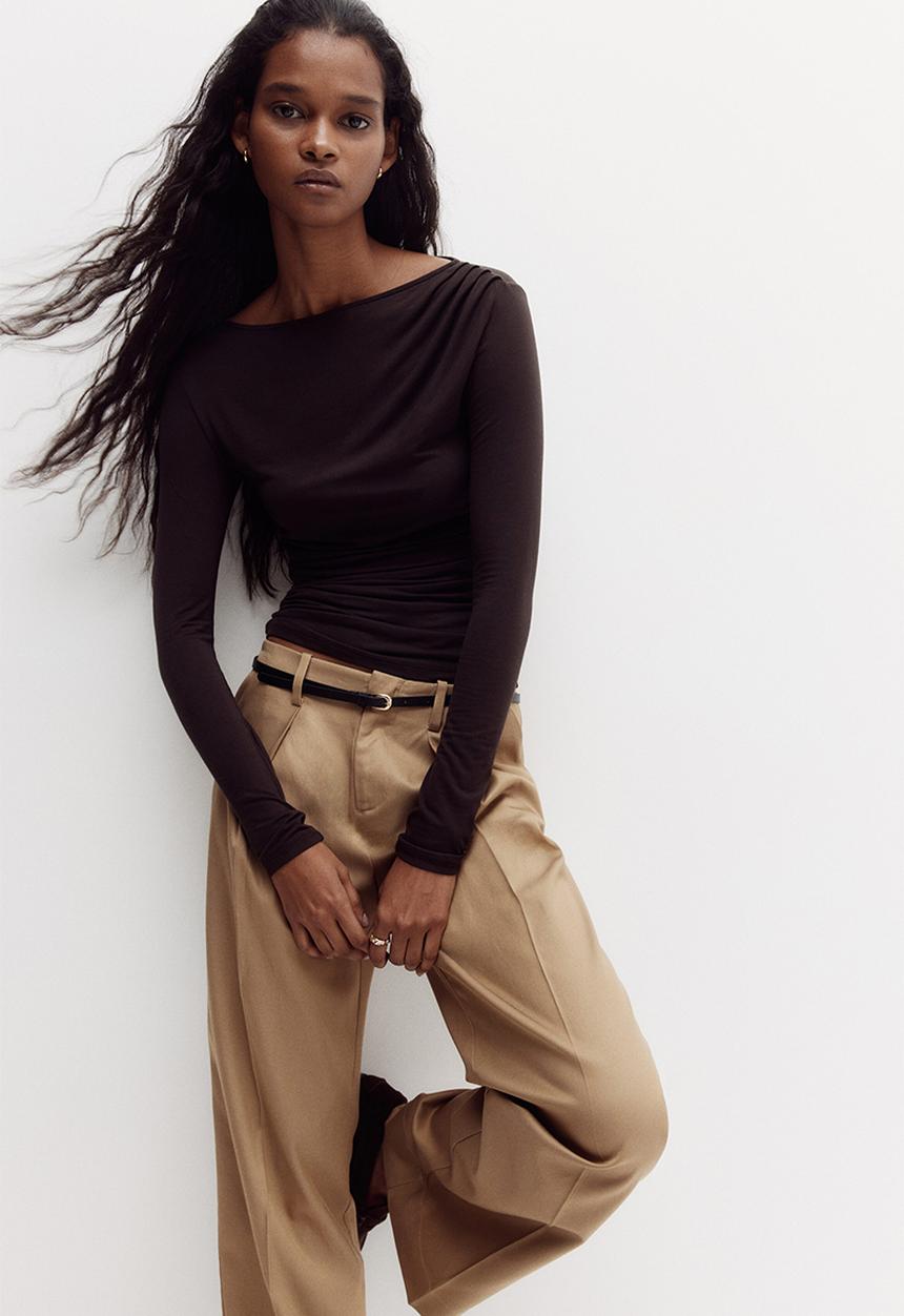 H&M - Draped viscose top - dark brown
