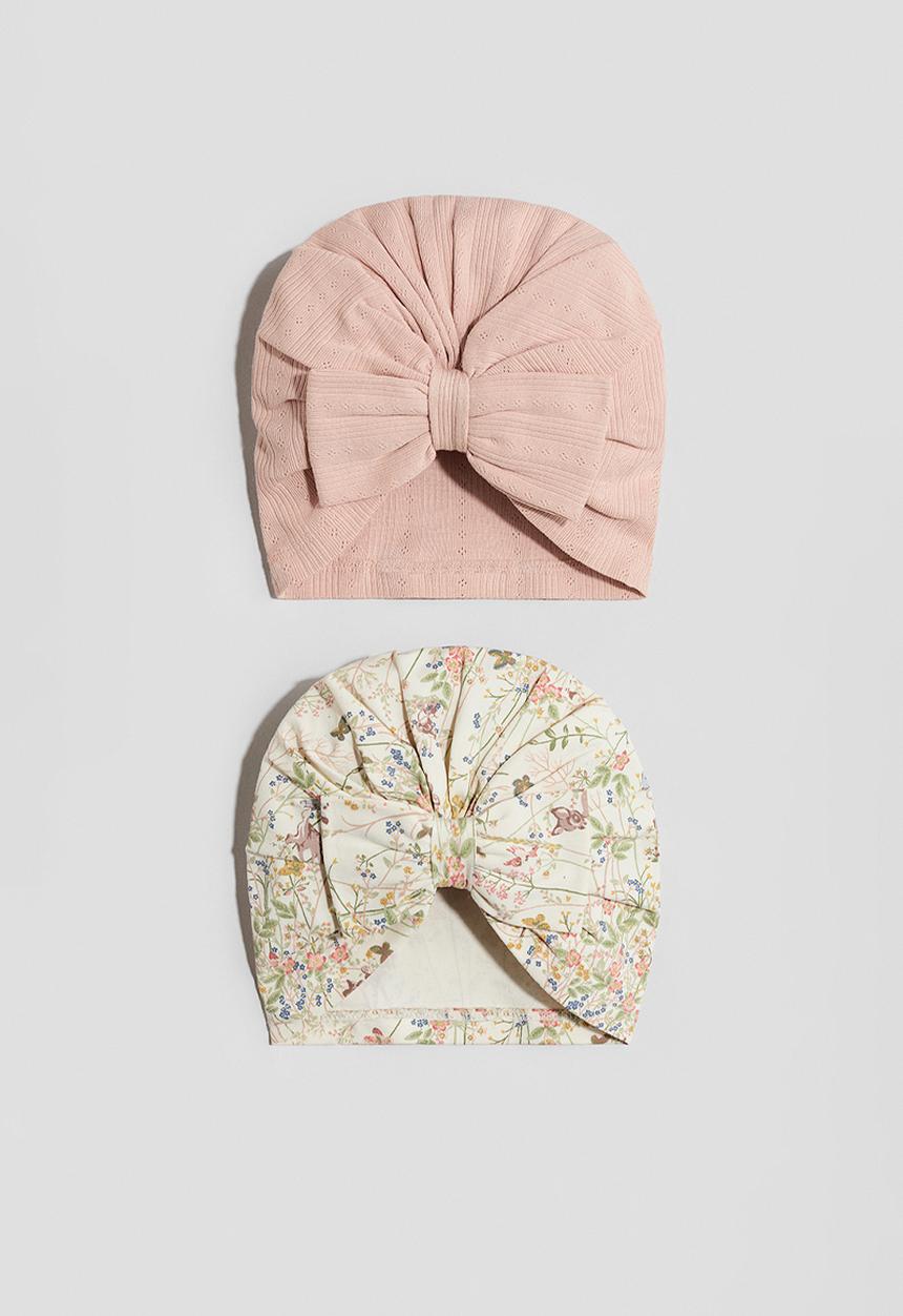 H&M - 2-Pack bow-detail beanies - light pink/bambi