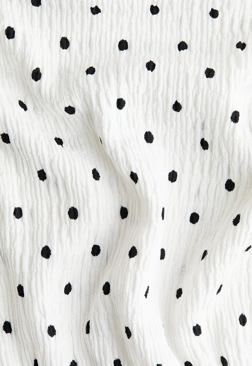 H&M - Smocked top - white/polka dot