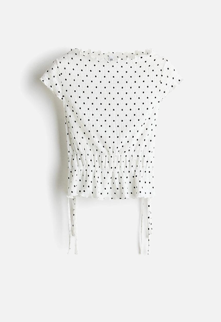 H&M - Smocked top - white/polka dot
