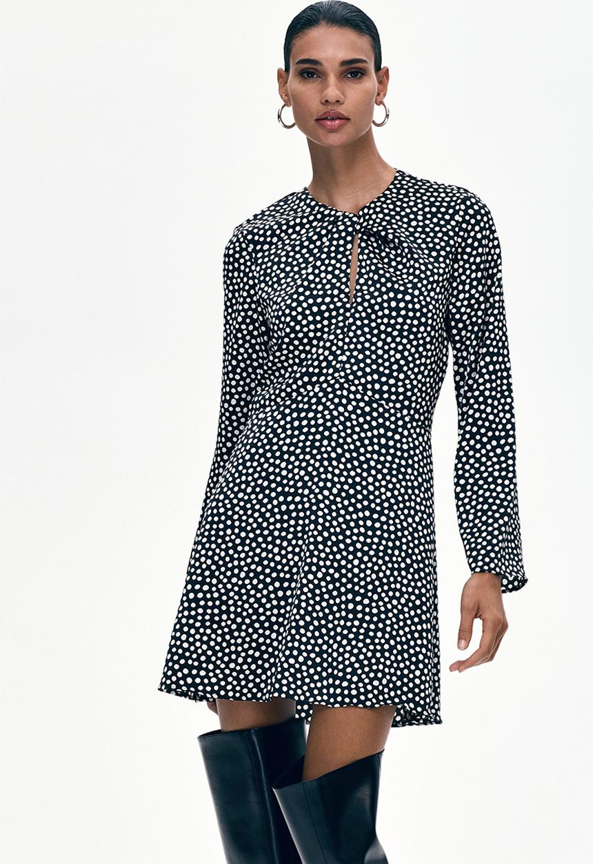 H&M - Twist-detail dress - black/polka dot