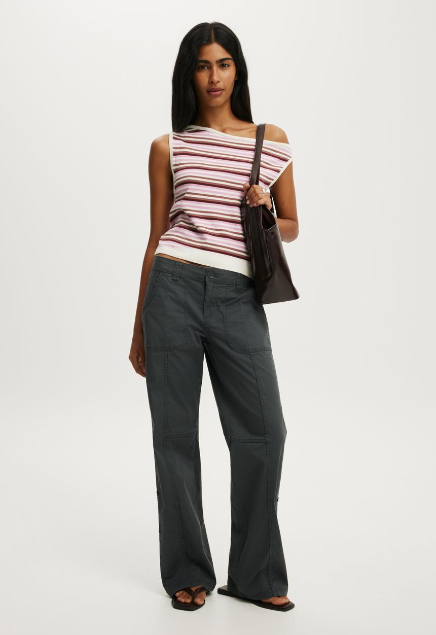 Cotton On - Sleeveless Off Shoulder Knit - Pink Stripe