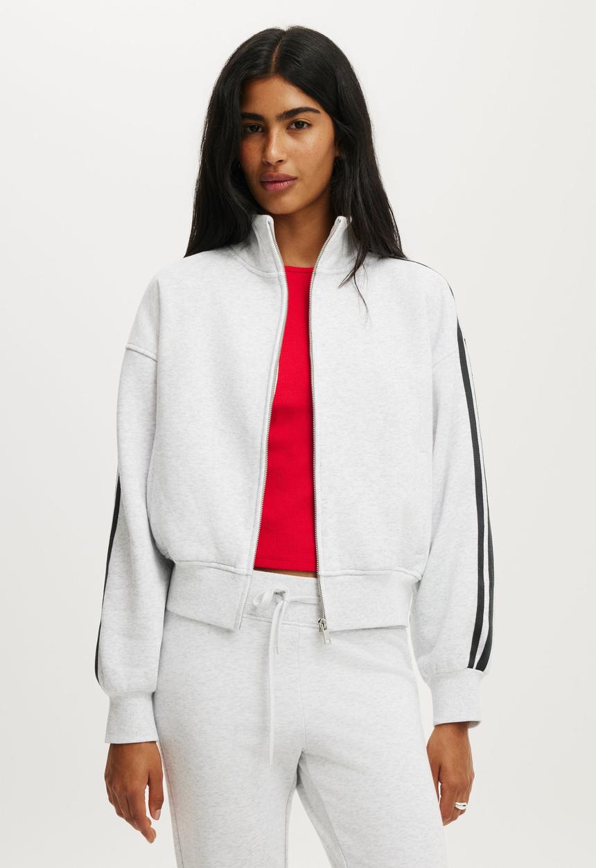 Cotton On - Funnel Neck Fleece Zip Through - Light Grey Marle