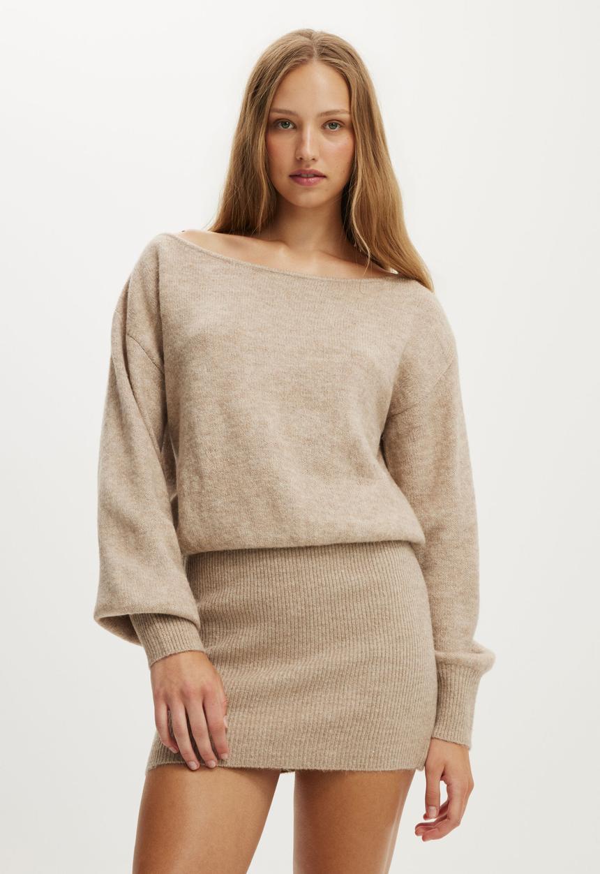 Cotton On - Luxe Cinched Mini Dress - Chai Dust Marle