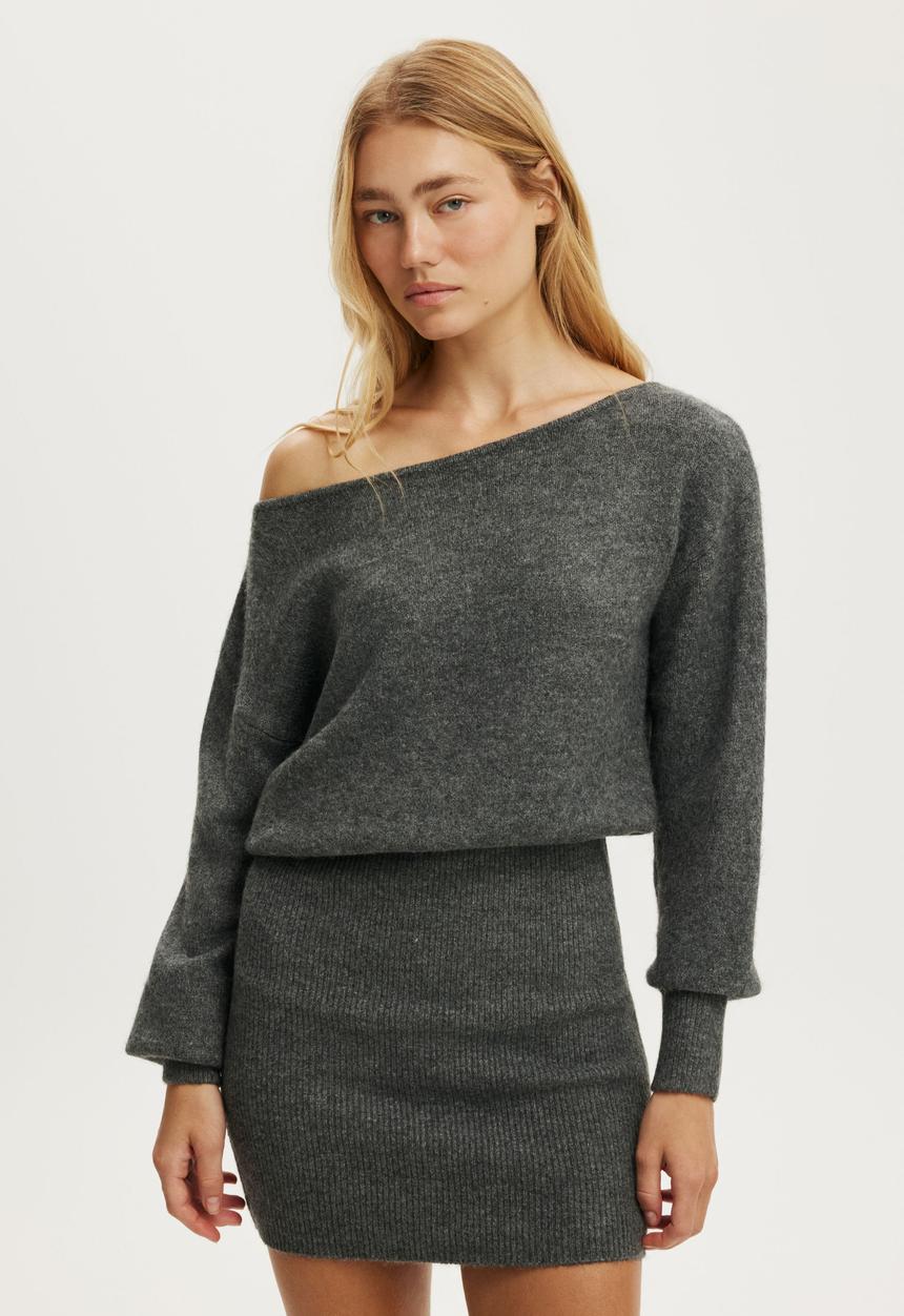 Cotton On - Luxe Cinched Mini Dress - Charcoal Marle