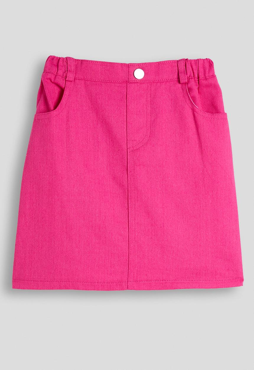 Pop Candy - Padded flower applique tee with denim skirt - white/hot pink