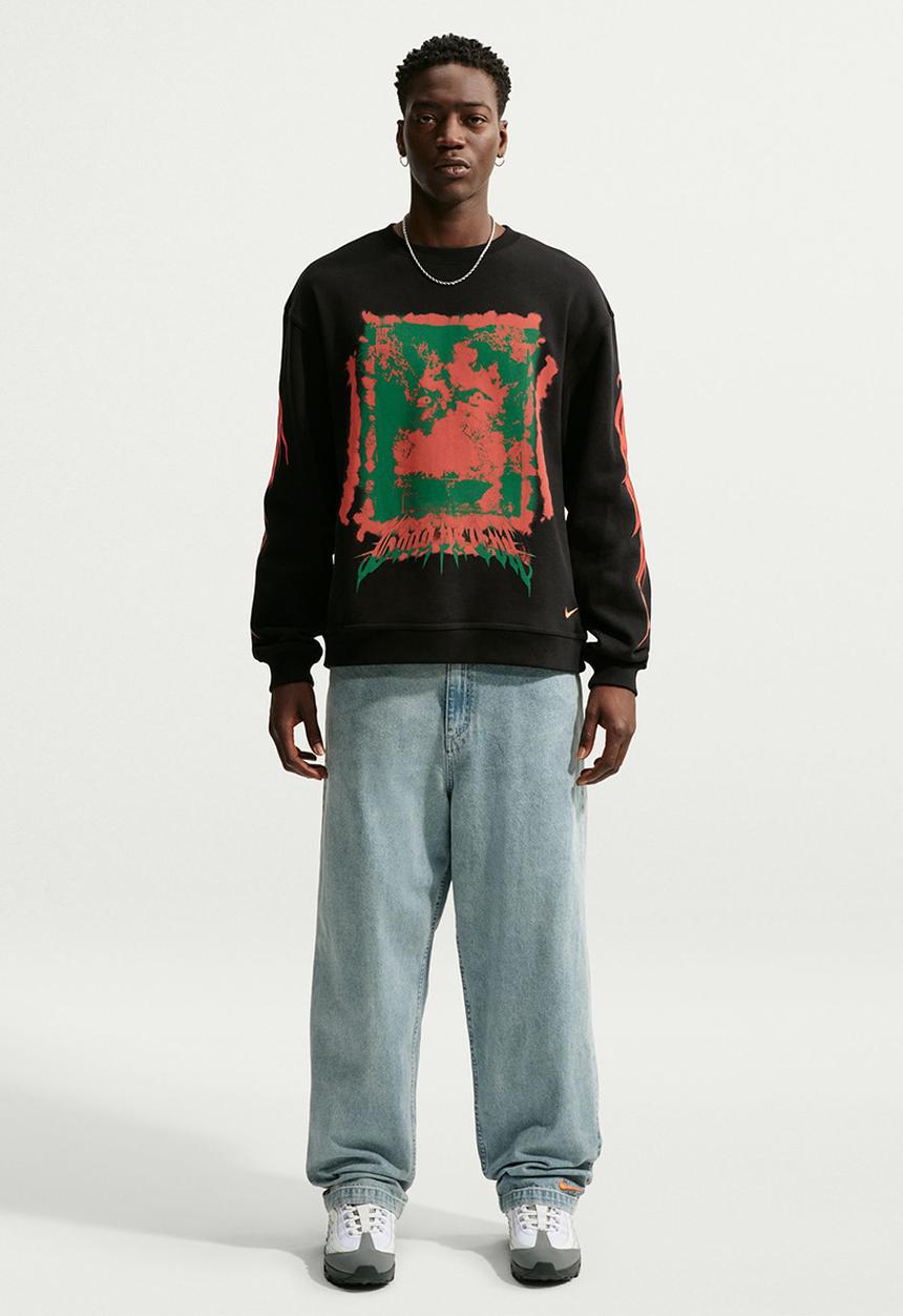 Nike - Your Message Here  Fleece Crew-Neck Sweatshirt - Black/Crimson