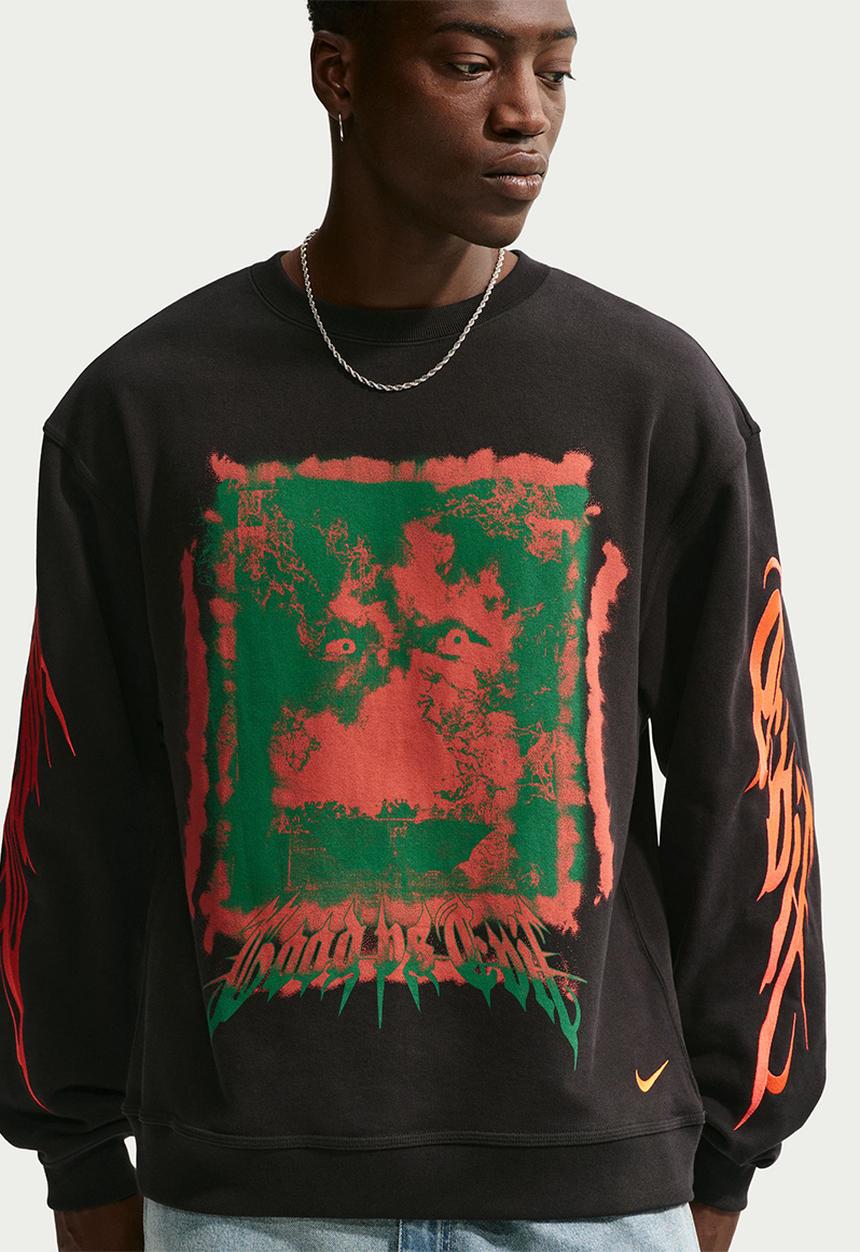 Nike - Your Message Here  Fleece Crew-Neck Sweatshirt - Black/Crimson