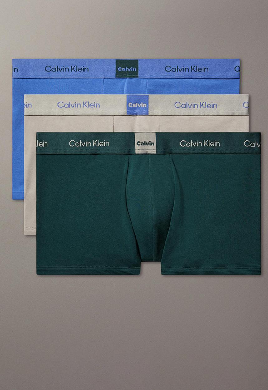 Calvin Klein -  Icon Logo Graphic 3-Pack Trunks - Green/Grey/Blue Multipack