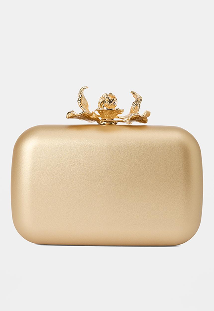 Forever New - Gina orchid clasp hardcase clutch in gold