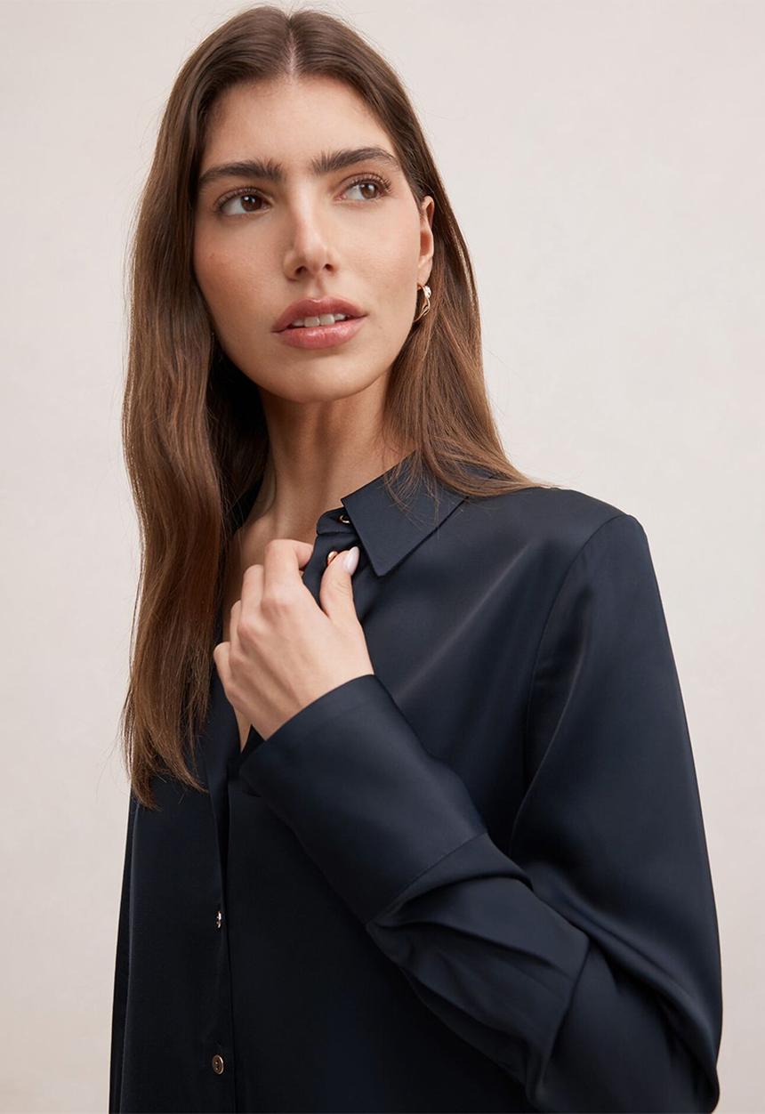 Forever New - Coco satin shirt in navy