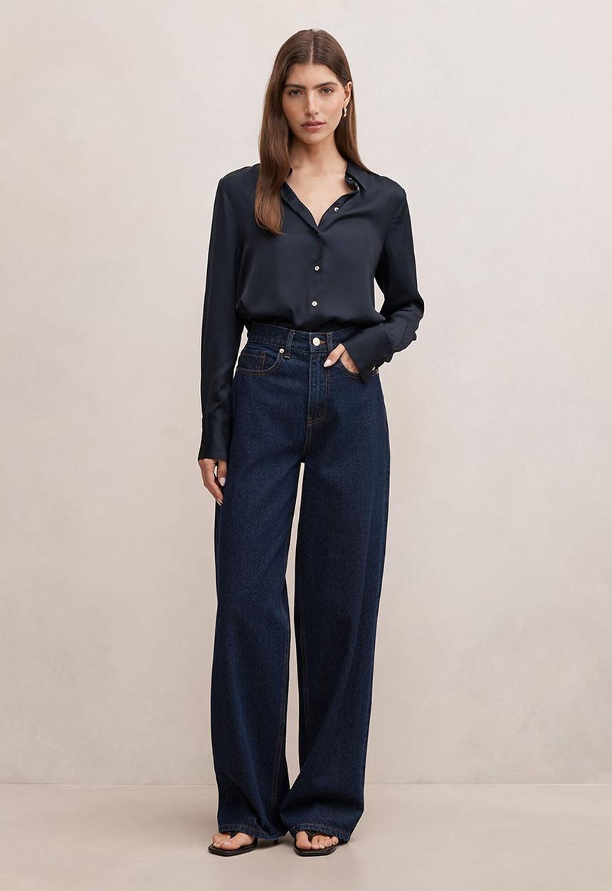 Forever New - Coco satin shirt in navy