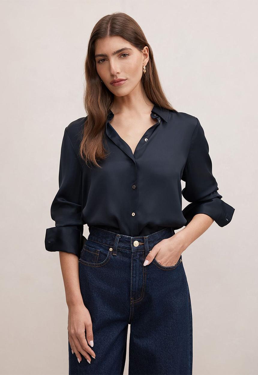 Forever New - Coco satin shirt in navy