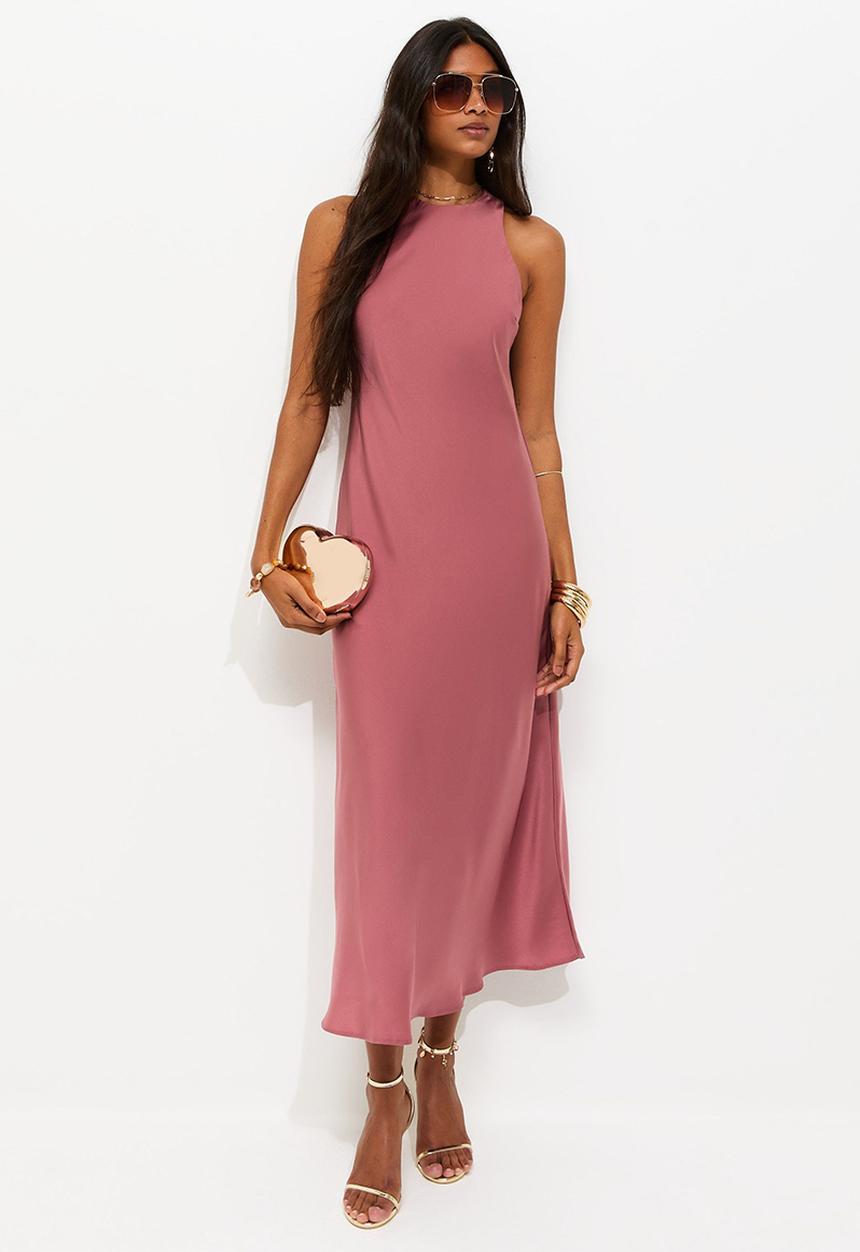 New Look - Satin High Neck Maxi Dress - Rose