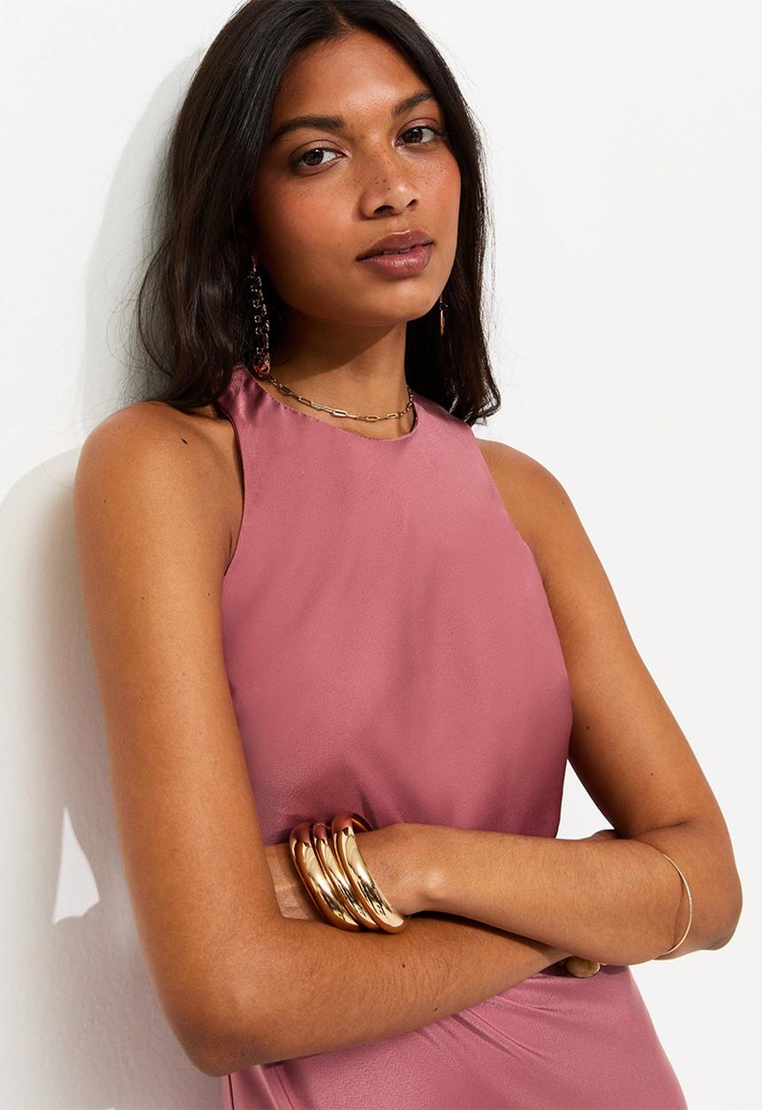 New Look - Satin High Neck Maxi Dress - Rose