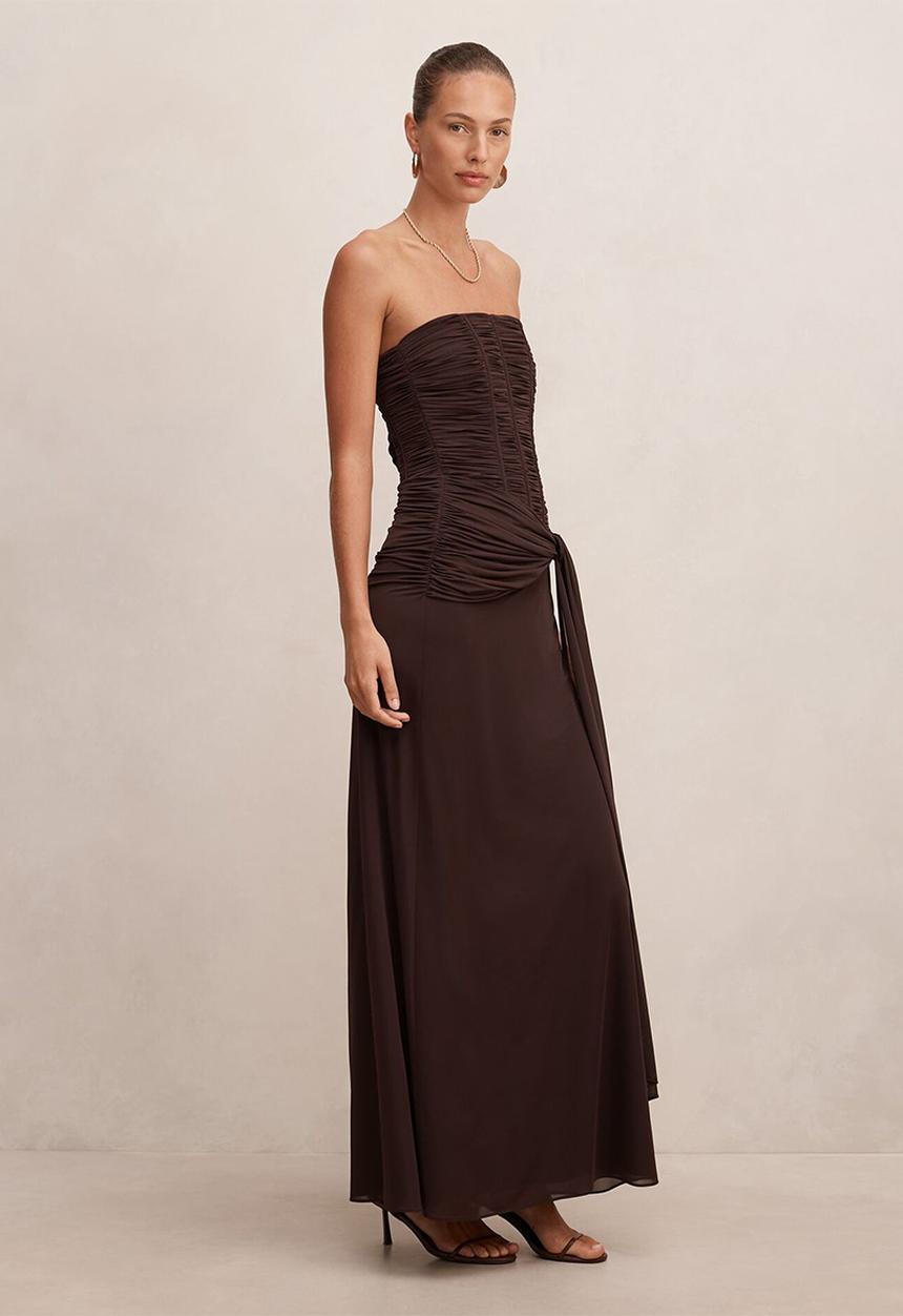 Forever New - Lorelei strapless ruched maxi dress in freckle