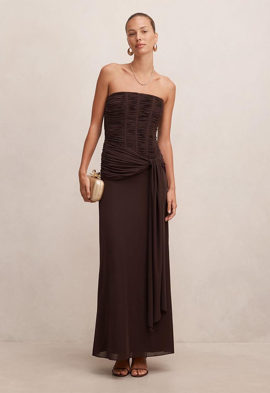 Forever New - Lorelei strapless ruched maxi dress in freckle