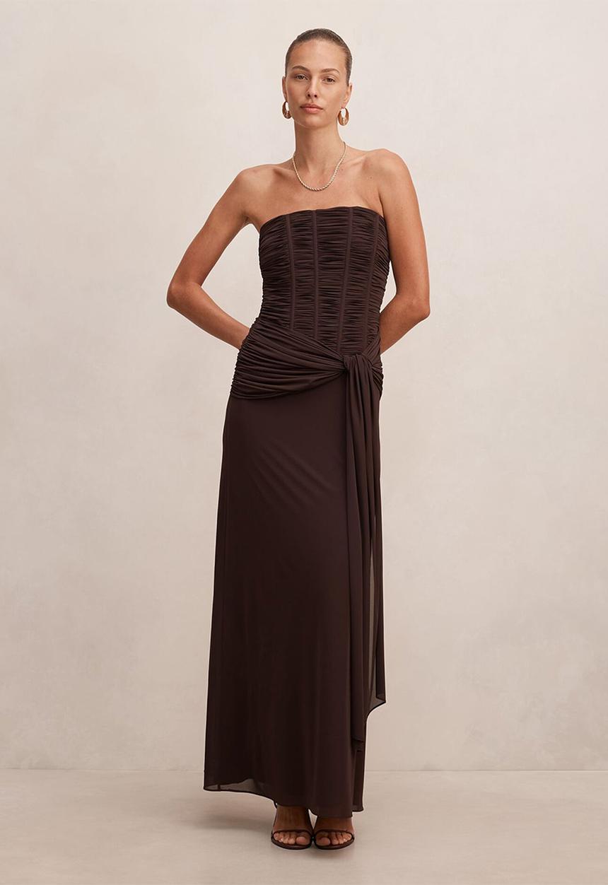 Forever New - Lorelei strapless ruched maxi dress in freckle