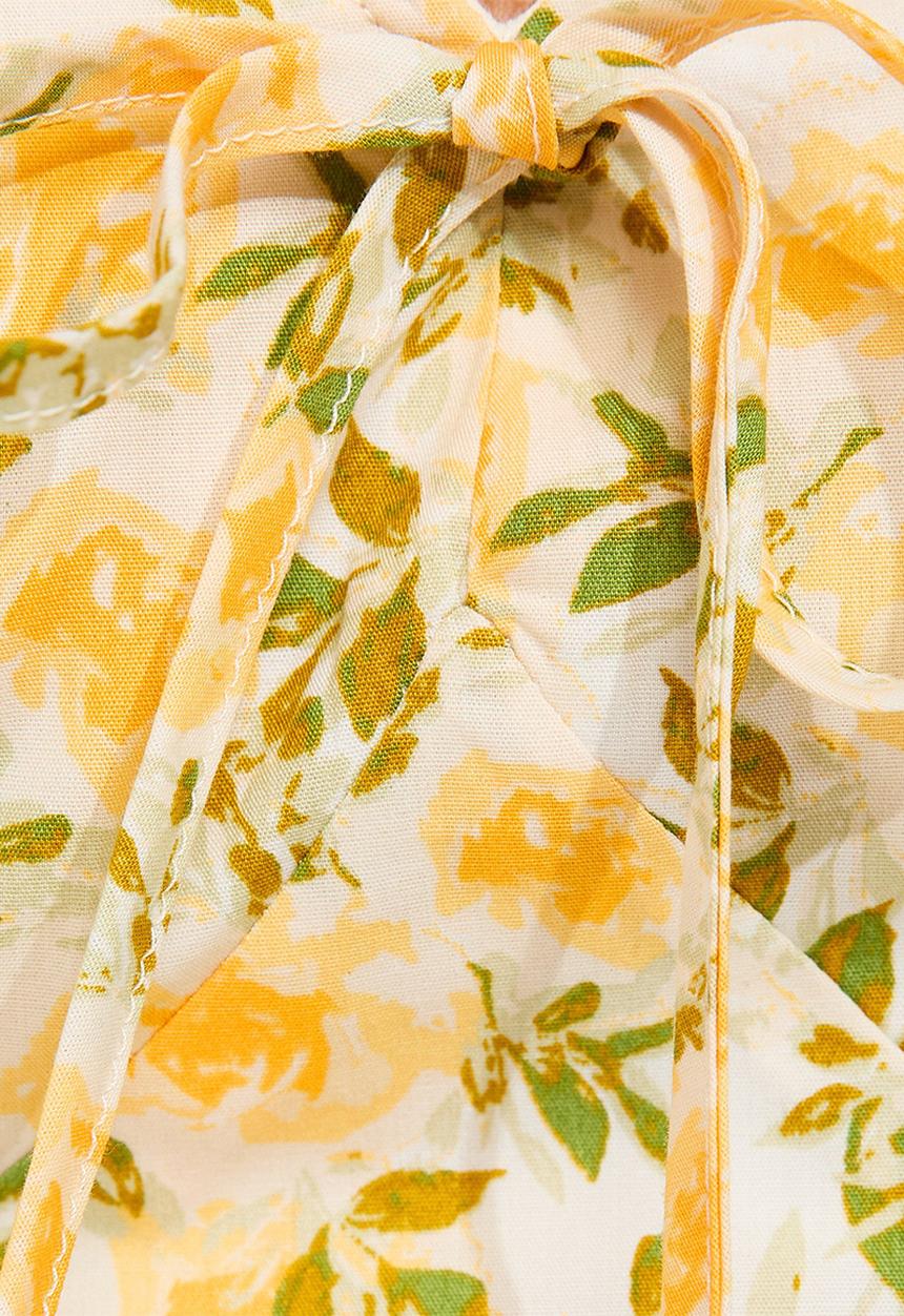 New Look - Floral Print V-Neck Top - Yellow 