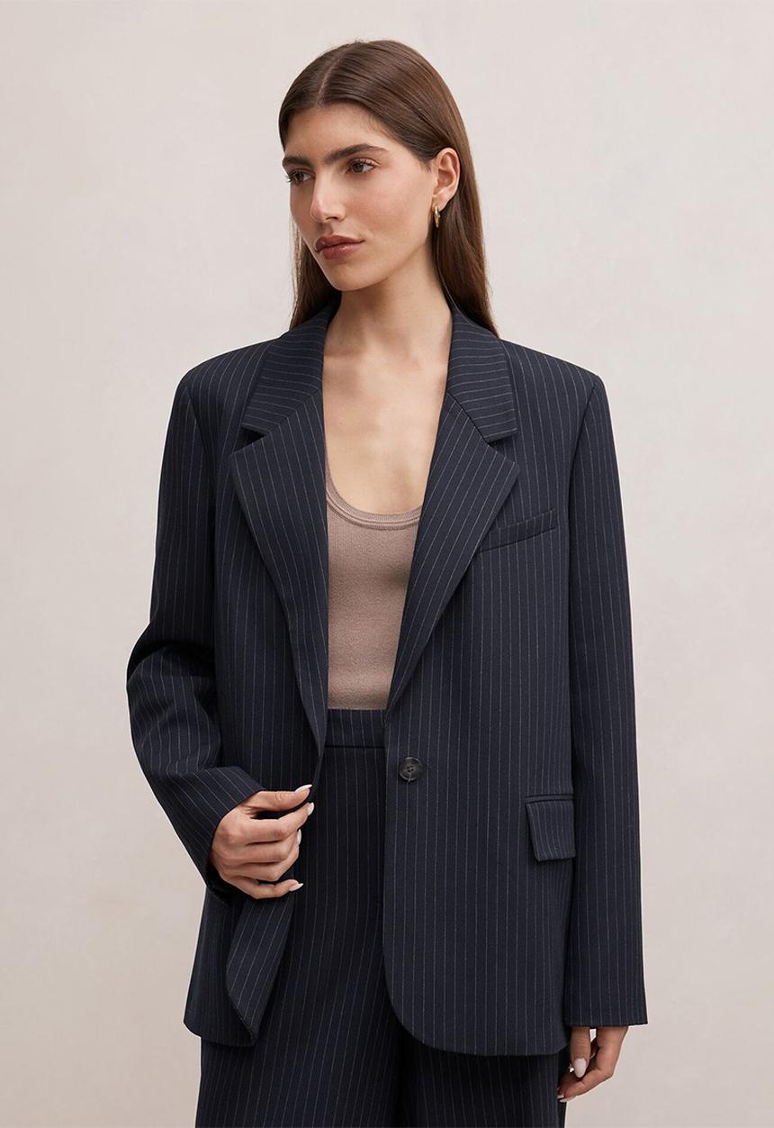 Forever New - Paloma single breasted blazer in navy pinstripe suit