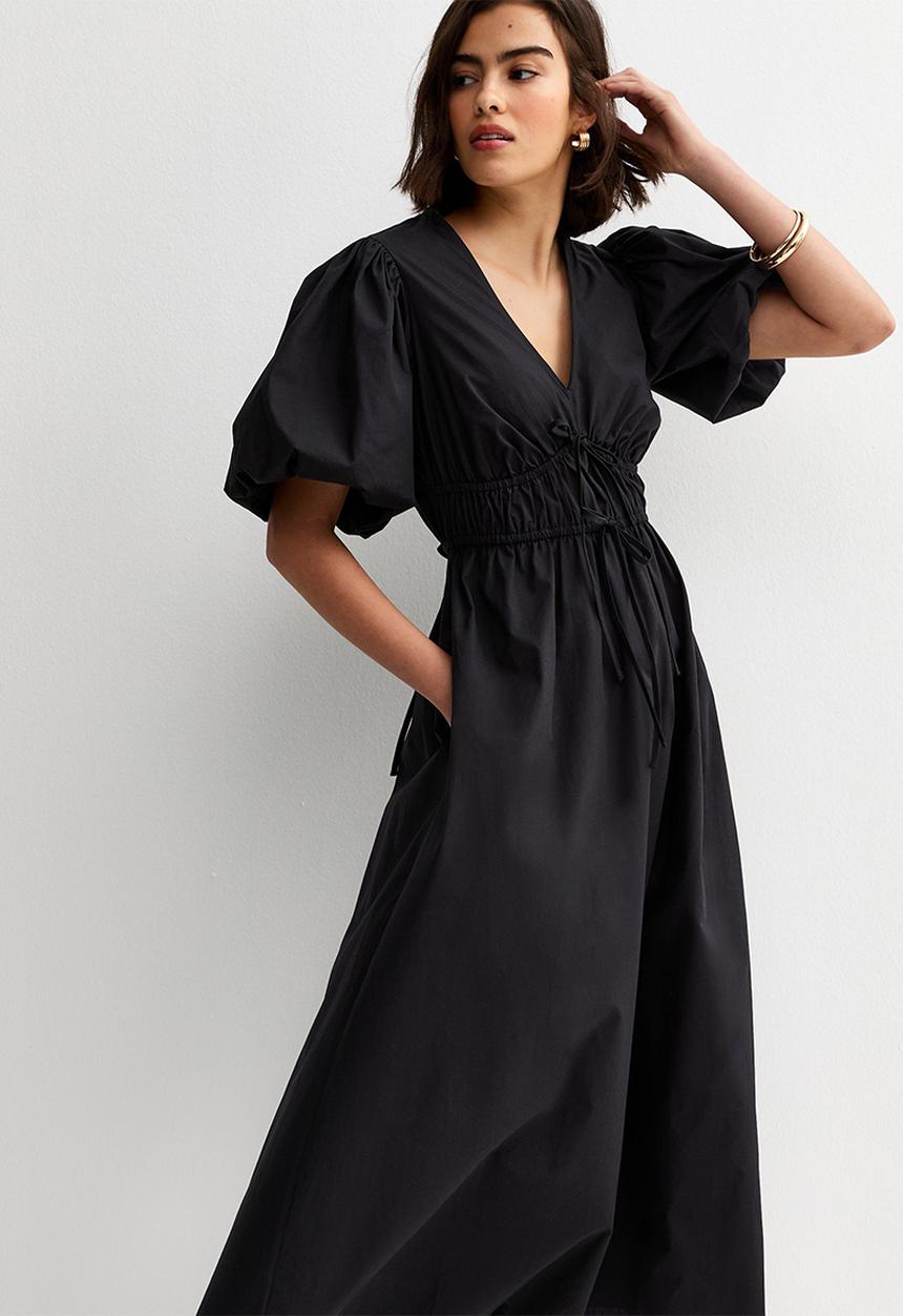 New Look - Cotton Puff Sleeve Midi Dress - Black