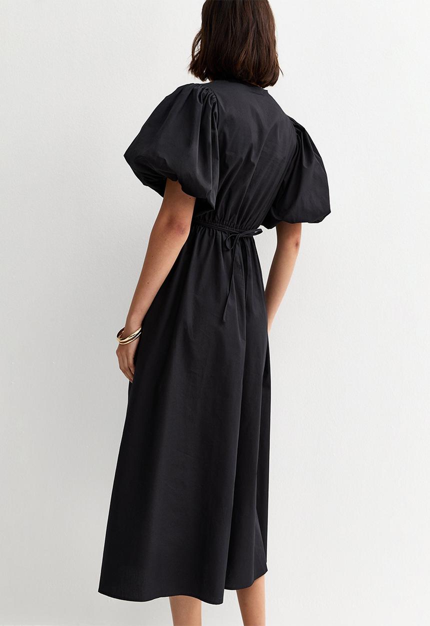 New Look - Cotton Puff Sleeve Midi Dress - Black