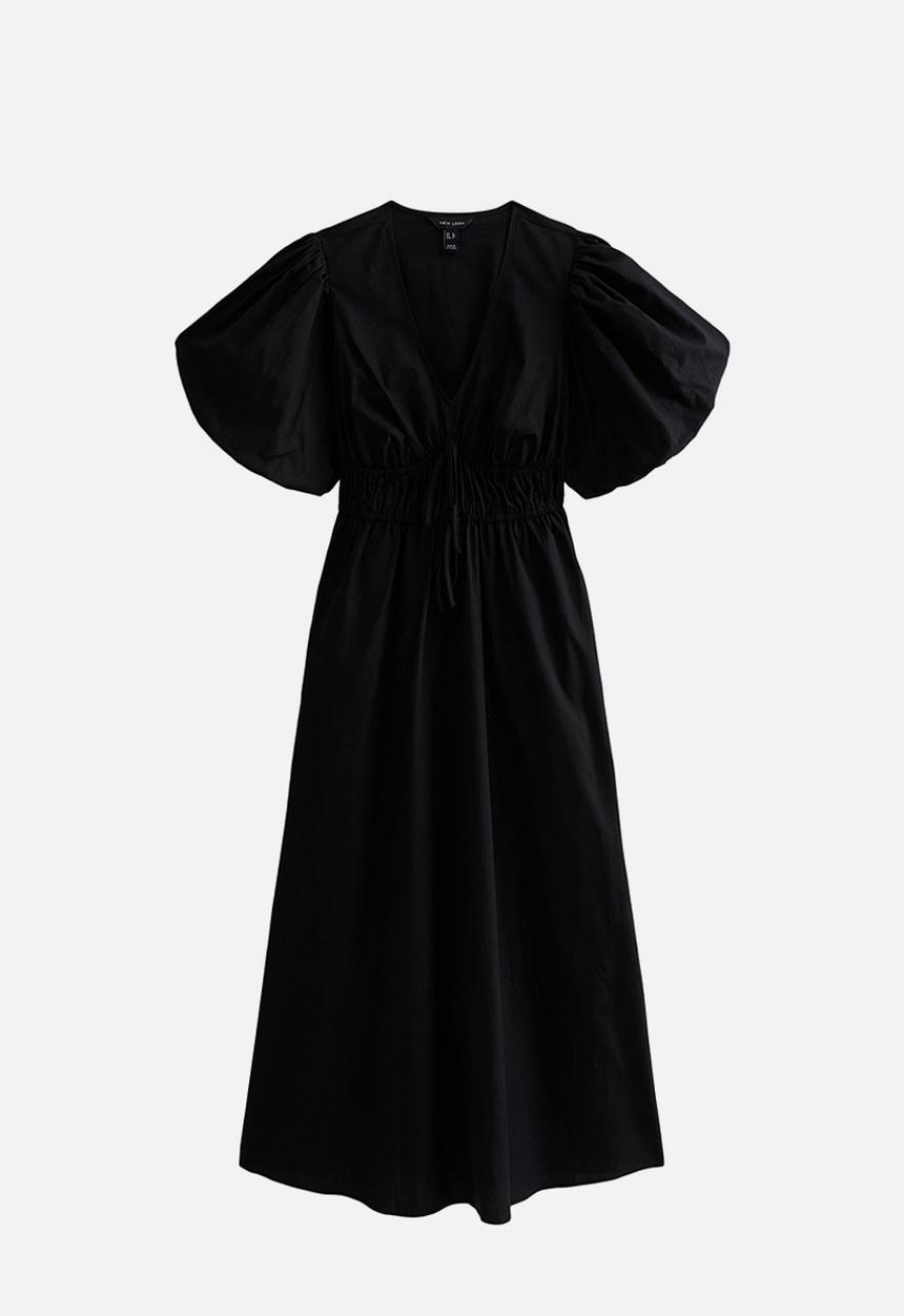 New Look - Cotton Puff Sleeve Midi Dress - Black
