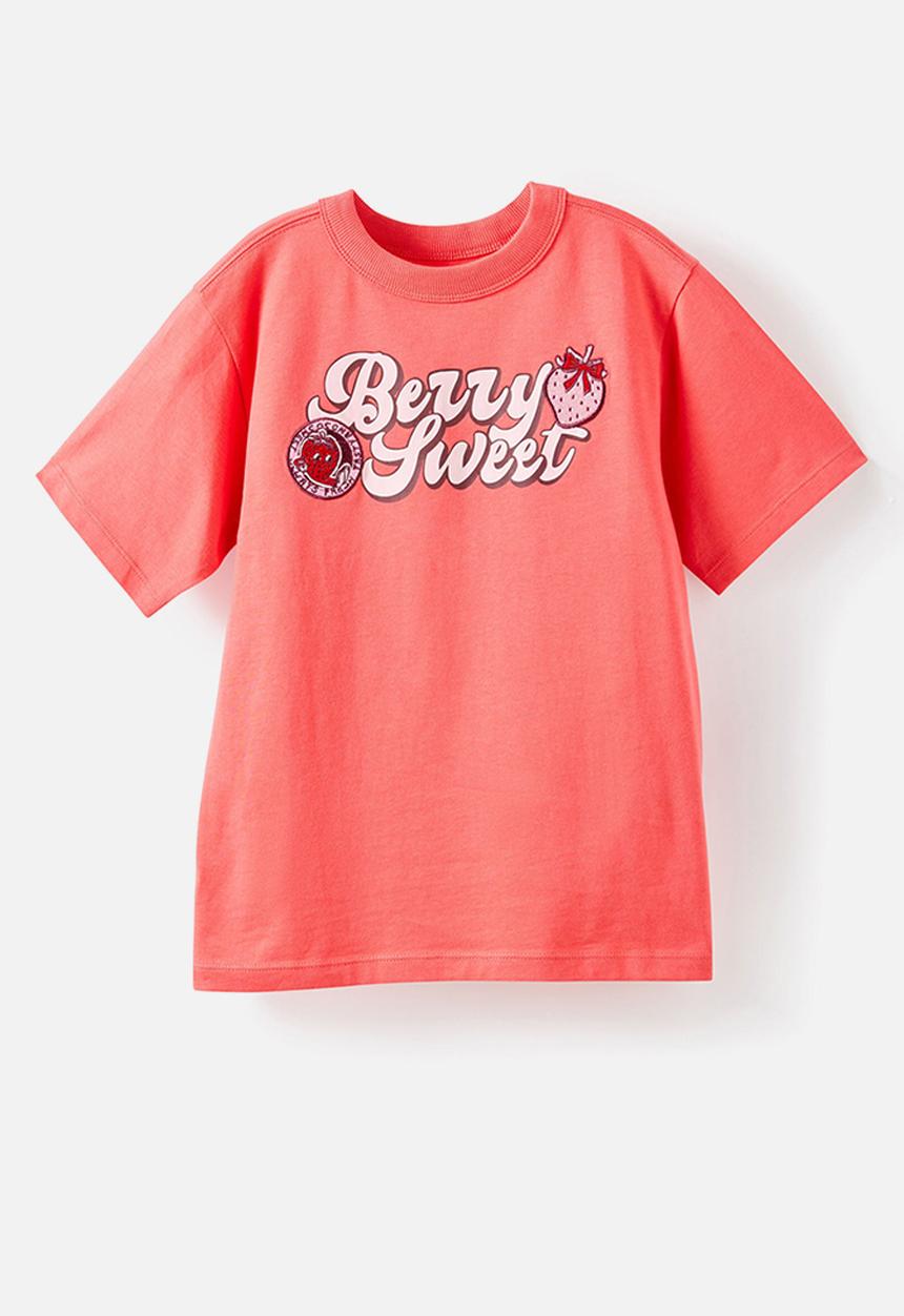 Cotton On - Poppy Oversize Graphic Print Tee - Coral Red/Berry Sweet