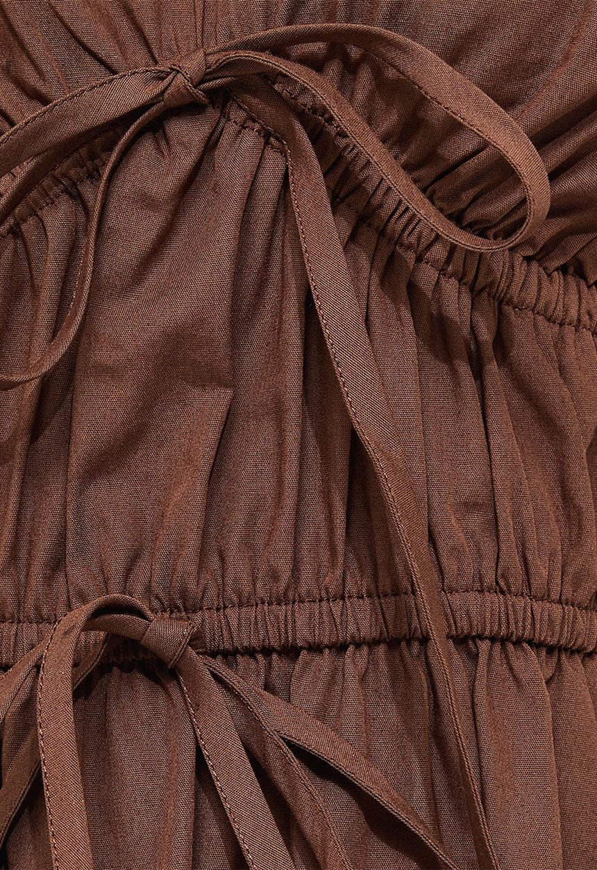 New Look - Cotton Puff Sleeve Midi Dress - Brown