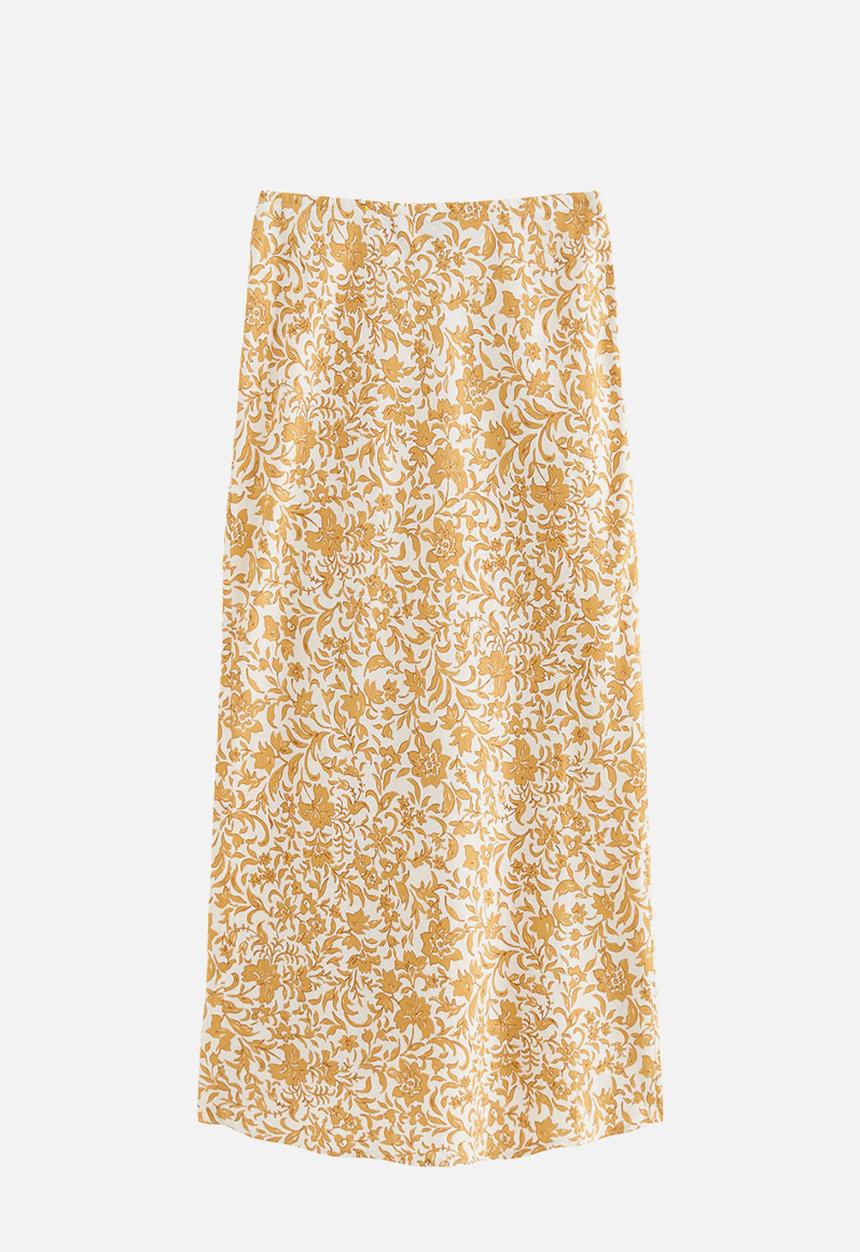 New Look - Linen Blend Floral Bias Cut Midi Skirt - Yellow 