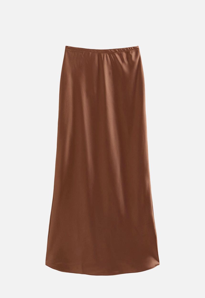 New Look - Satin Bias Cut Midi Skirt - Dark Brown