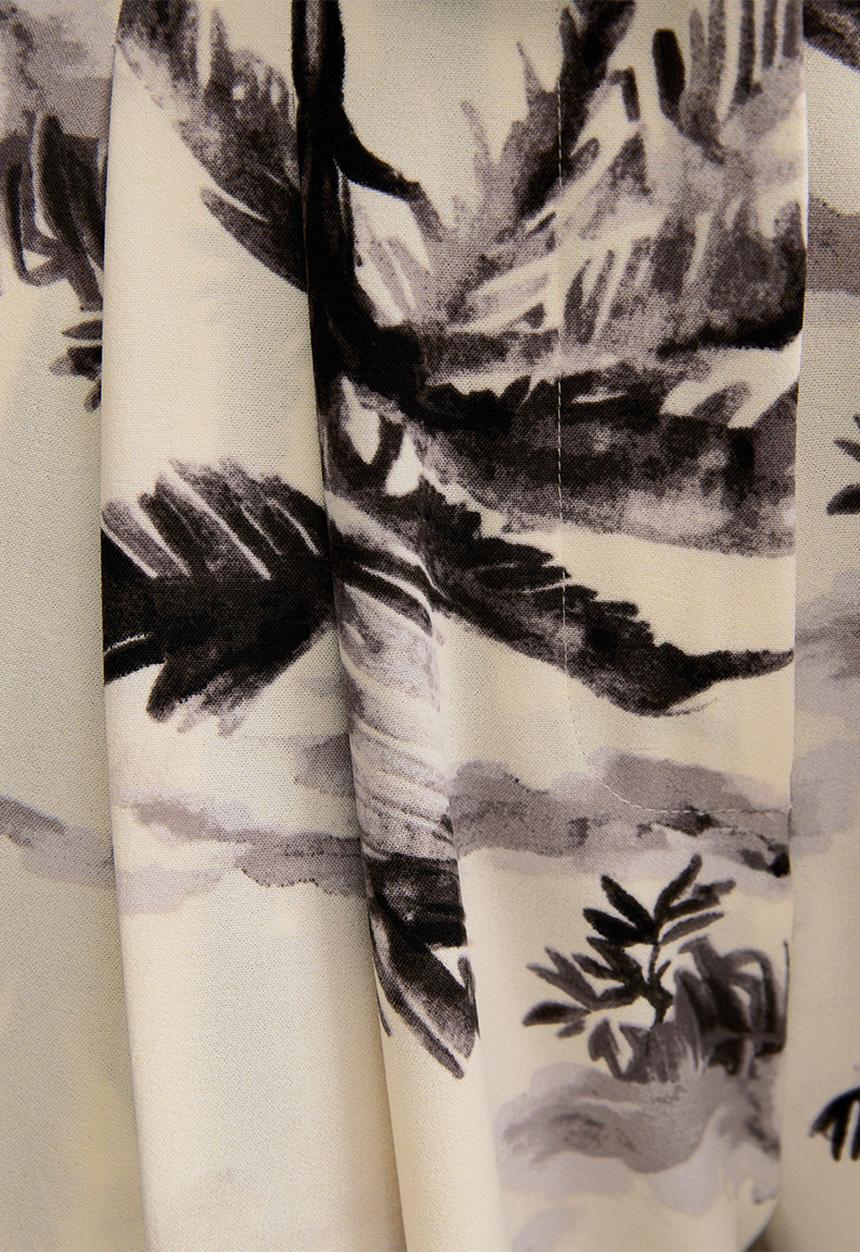 New Look - Wide Leg Printed Pleat Trousers - White