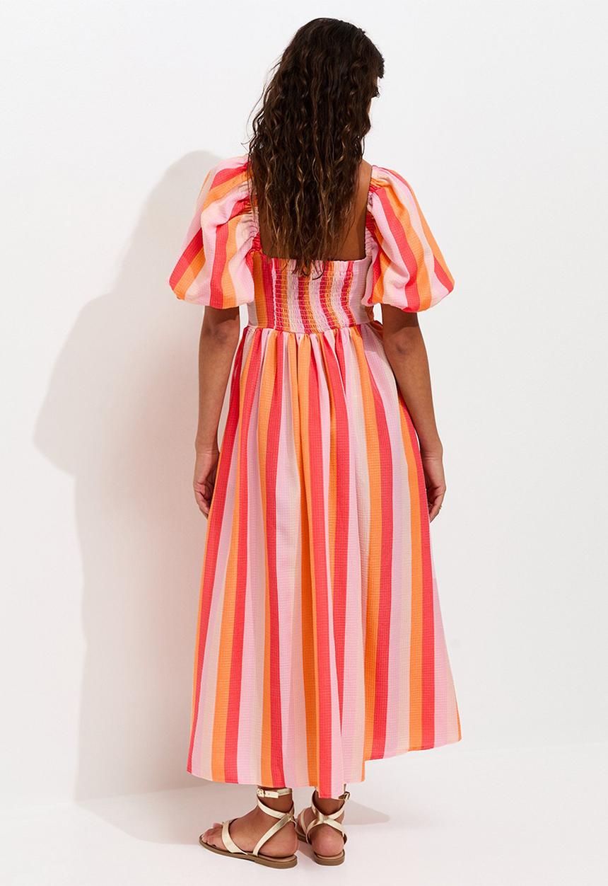 New Look - Stripe Milkmaid Midi Dress - Pink