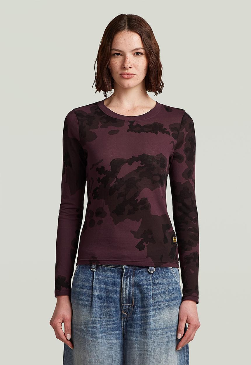 G-STAR - Aop slim r t l\s wmn - maroon forest camo