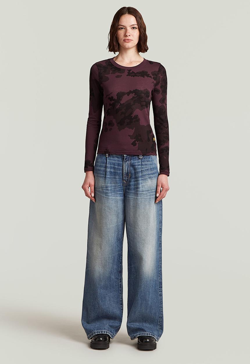 G-STAR - Aop slim r t l\s wmn - maroon forest camo