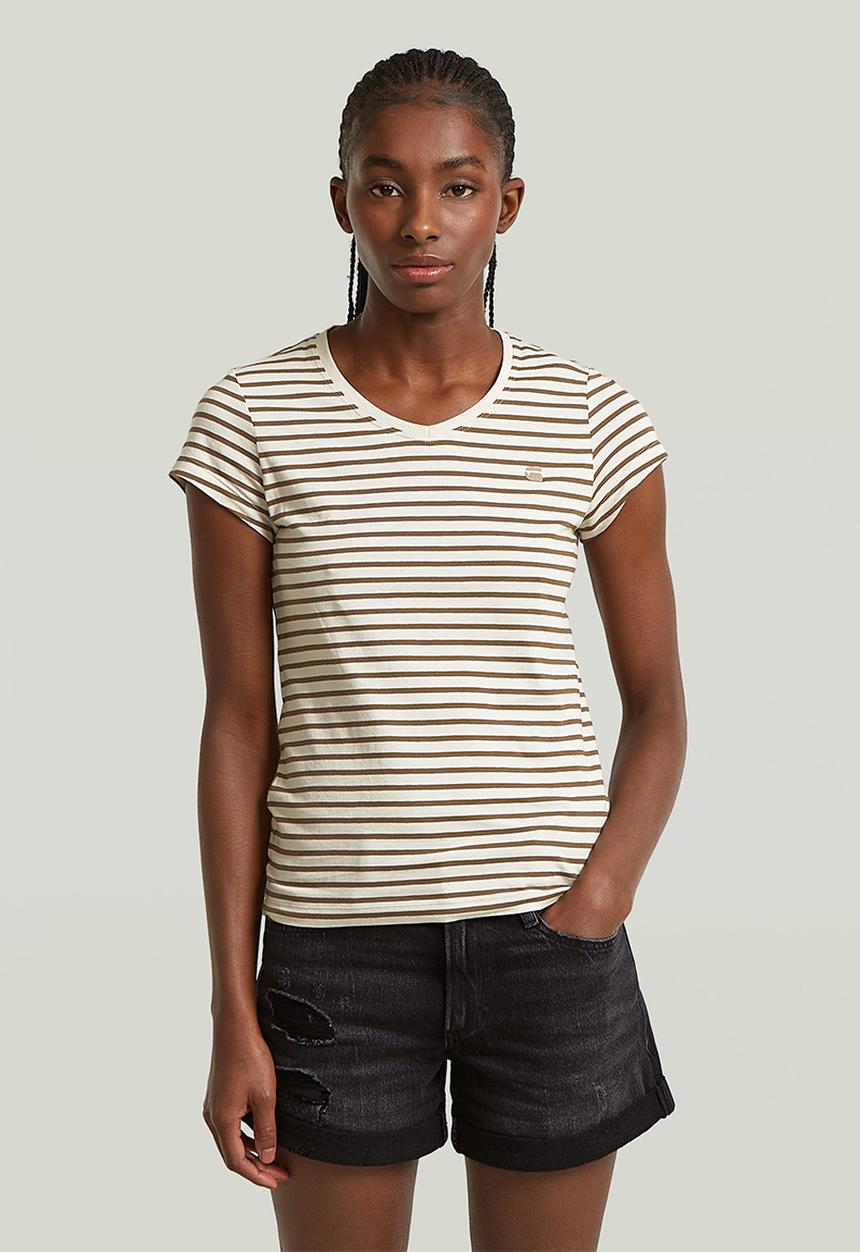 G-STAR - Stripe eyben slim v t 2.0 wmn - whitebait/teak stripe