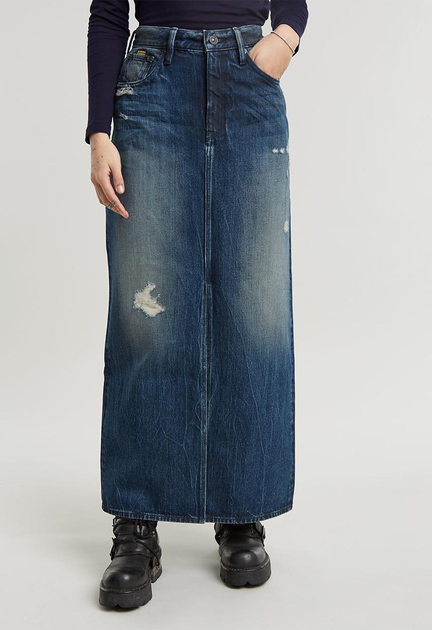 G-STAR - Viktoria Long Skirt wmn - worn in mountain dusk destroyed