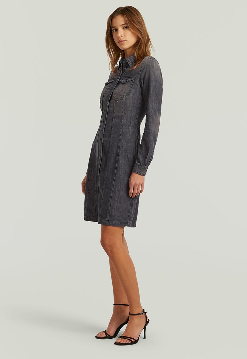 G-STAR - Tacoma slim flare dress l\s - faded black magnet