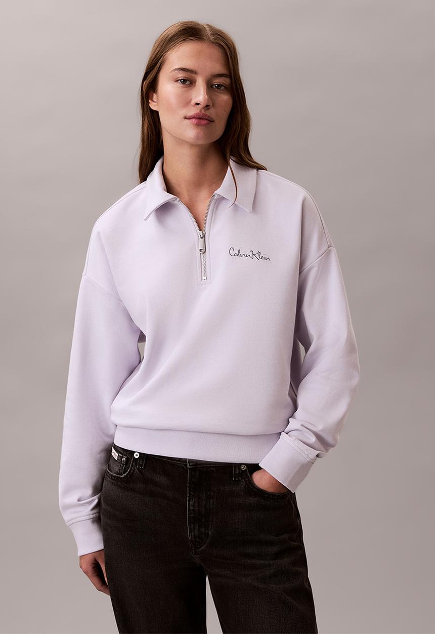 Calvin Klein - Long sleeve french terry graphic qz sweatshirt - frosty lilac