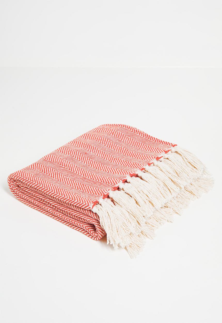 Sixth Floor - Brushed Cotton Chevron Throw Coral