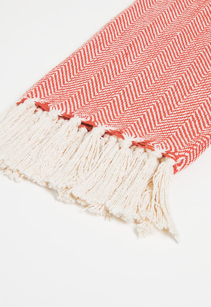 Sixth Floor - Brushed Cotton Chevron Throw Coral