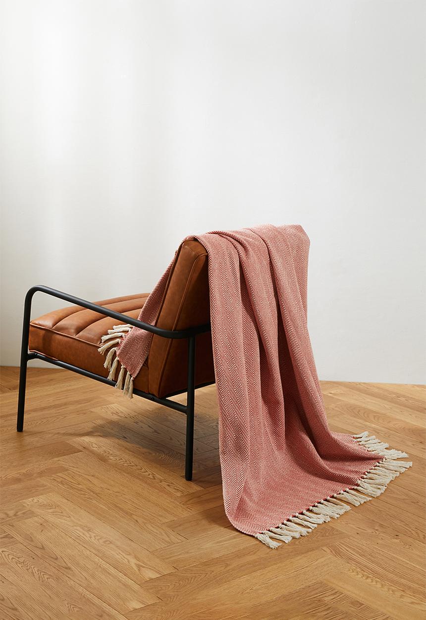 Sixth Floor - Brushed Cotton Chevron Throw Coral