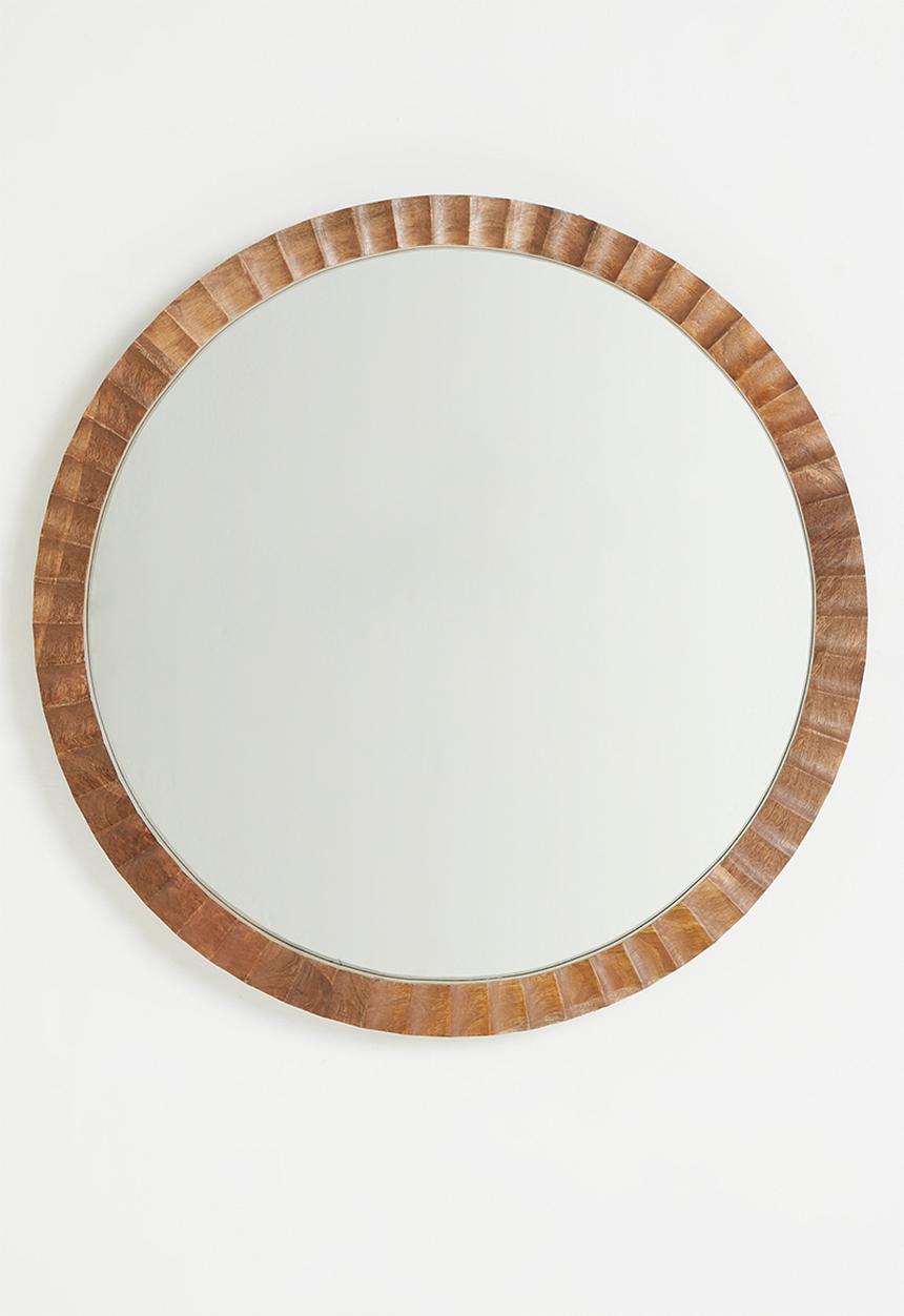 Sixth Floor - Round Ribbed Wooden Mirror - Natural