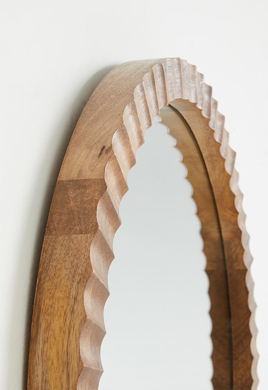 Sixth Floor - Round Ribbed Wooden Mirror - Natural