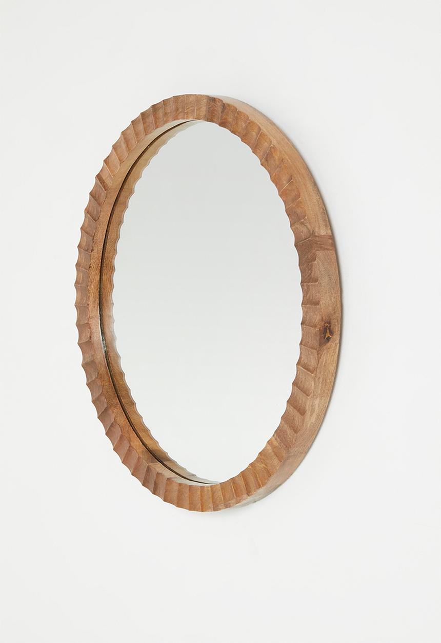 Sixth Floor - Round Ribbed Wooden Mirror - Natural