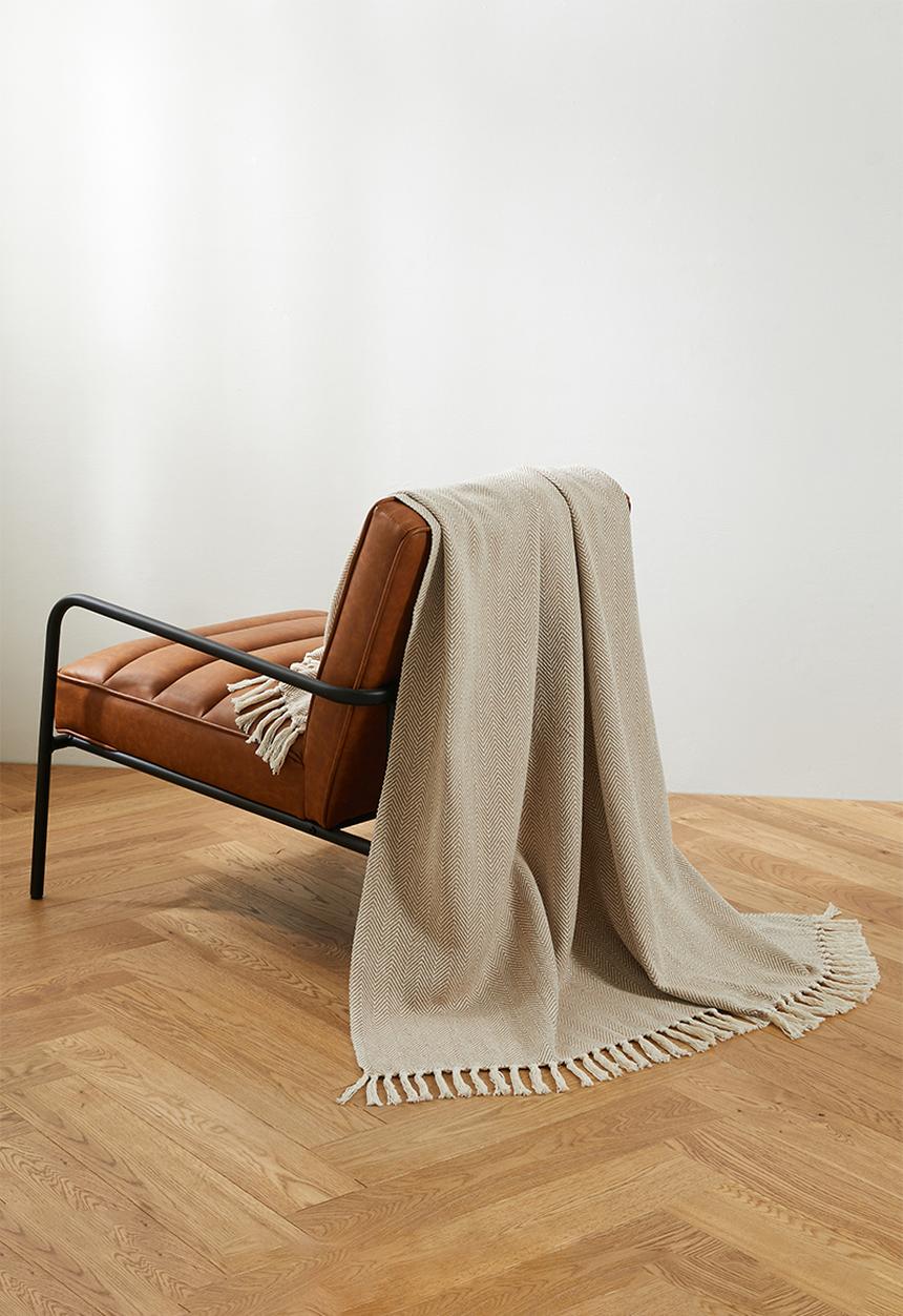 Sixth Floor - Brushed Cotton Chevron Throw Stone